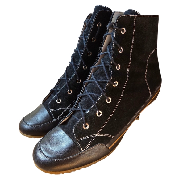 Zigi New York Kitten Low Heel Leather Lace-up Ankle Boho Casual Booties Size 10 - Picture 3 of 12